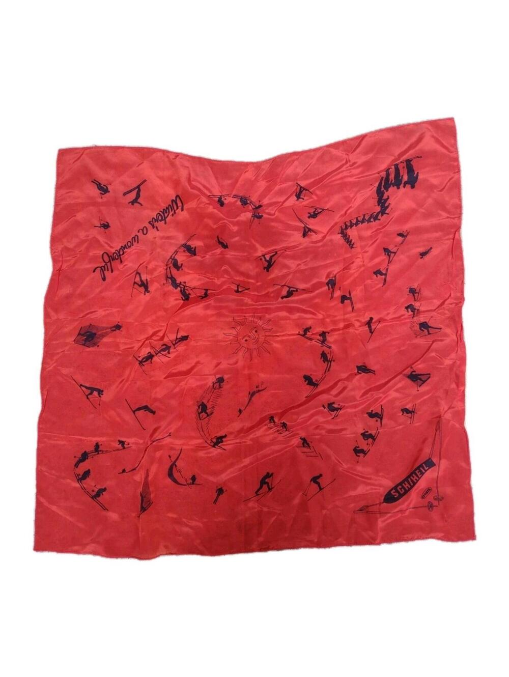 Vintage Schiheil Sporta Ski Scarf Red 1950s Alpine Winter Graphic Retro Lodge